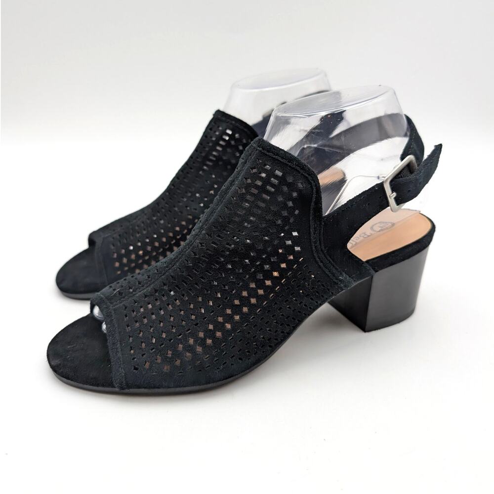 Bella Vita Emmalyn Slingback Block Heel Sandals Peep Toe Black Size US7M EU38